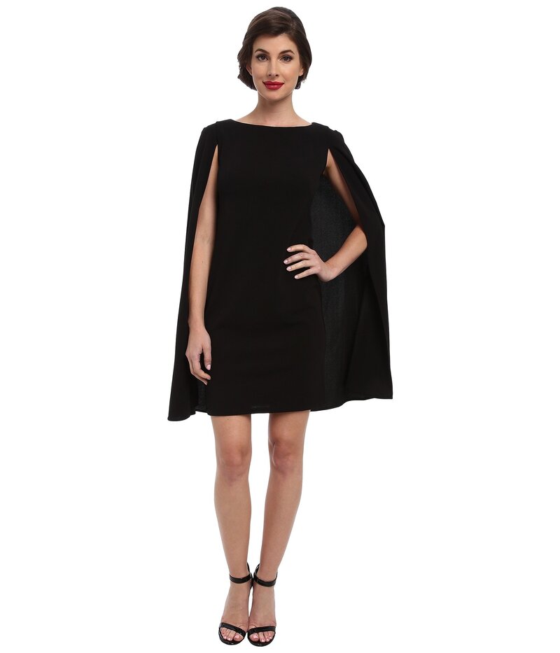 アドリアナ パペル レディース トップス 衣装 ケープ青写真 旗がしら ケープ Adrianna Papell Structured Cape Sheath Dress Black 黒いこと