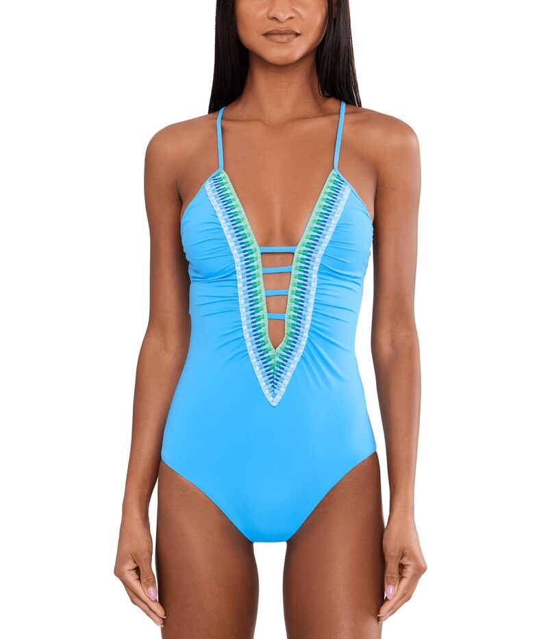 ベッカ レディース 水着 上下セット BECCA Fiesta Plunge One-Piece Sky Blue ブルー|ReVida 店