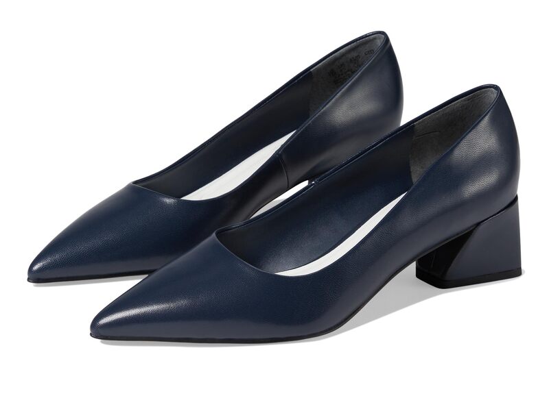 フランコサルト レディース シューズ 踵 Franco Sarto Racer Pointed Toe Block Heel Pump Navy Blue Leather 米国海軍