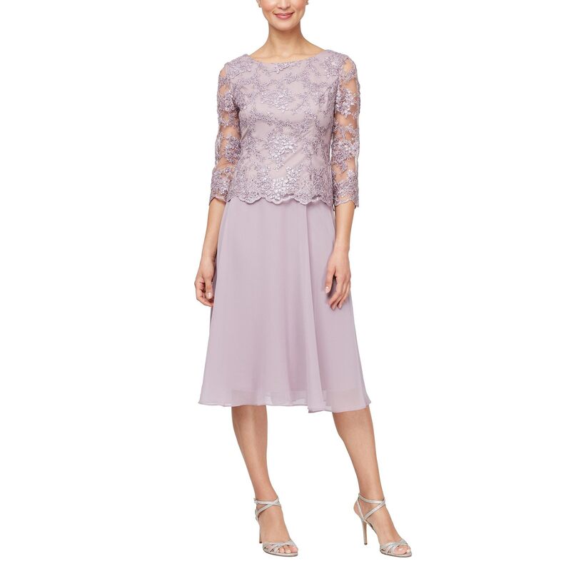 アレックスイブニングス レディース トップス 衣装手押し車 刺しゅう Alex Evenings Tea Length Embroidered with Full Skirt Wisteria