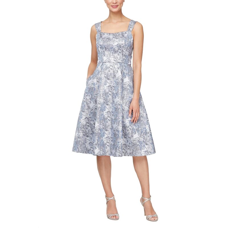 アレックスイブニングス レディース トップス 衣装 MIDI Alex Evenings Midi Length with Square Neckline Silver Multi しろがね色