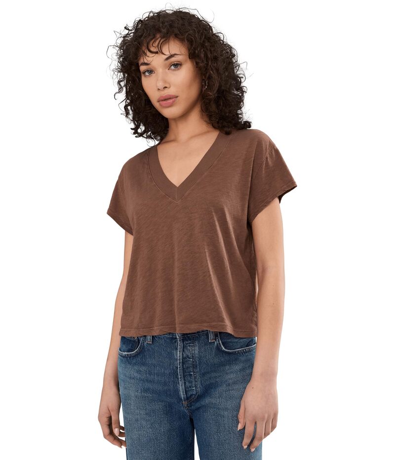 マイケルスターズ レディース トップス プルオーバー Vネックロップド Michael Stars Harlan Cropped V-Neck Tee Bark