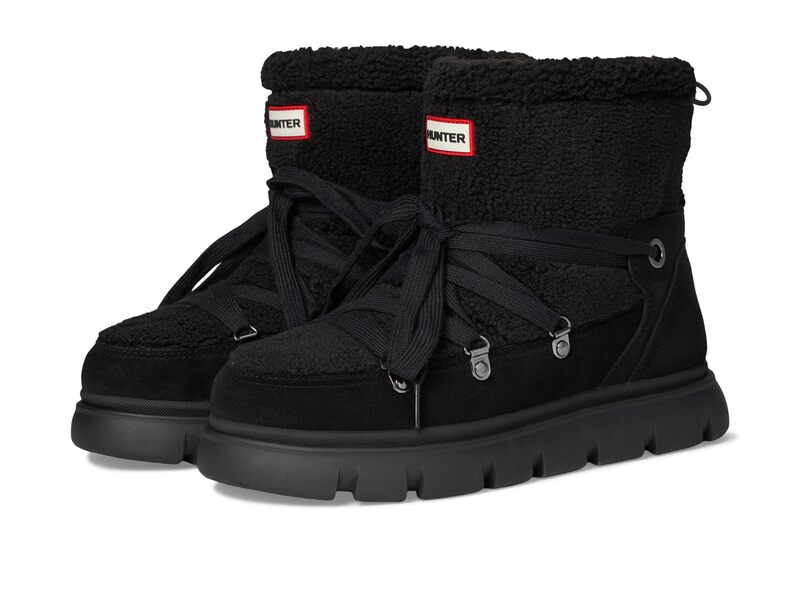 山立ち レディース シューズ ブーツ・レインブーツ Hunter Moriah Black Faux Fur Suede 黒いこと