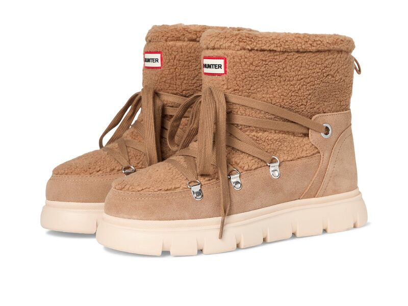 山立ち レディース シューズ ブーツ・レインブーツ Hunter Moriah Medium Brown Faux Fur Suede 赤銅色