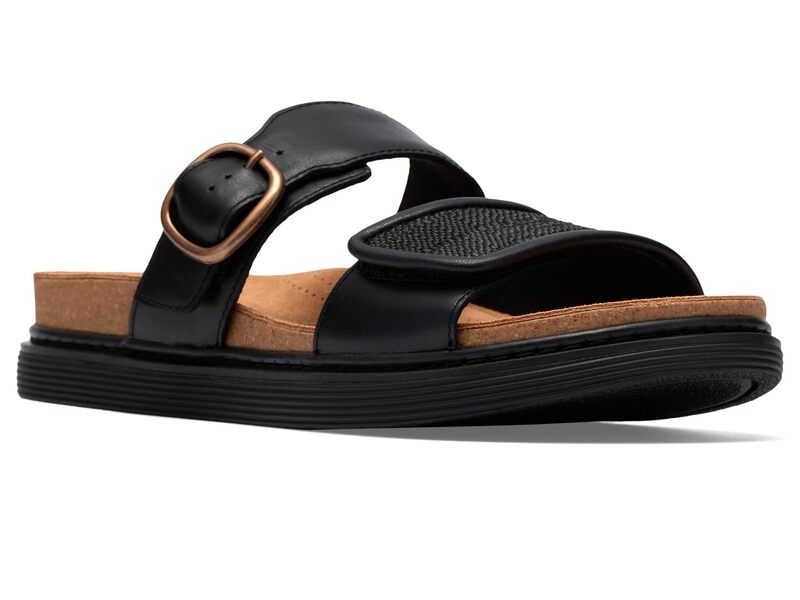 クラークス レディース シューズ サンダル Clarks Arwell Step Black Leather 黒いこと