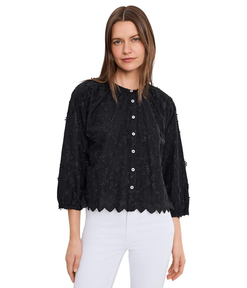 モッドドック レディース トップス プルオーバー 労働者の一団のど首 スピード競技 Mod-o-doc 3/4 Sleeve Crew Neck Lace Top Black 黒いこと