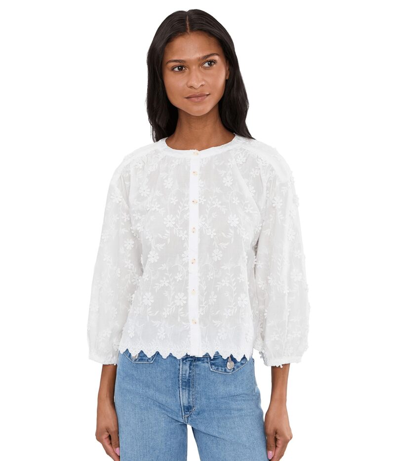 モッドドック レディース トップス プルオーバー 労働者の一団のど首 スピード競技 Mod-o-doc 3/4 Sleeve Crew Neck Lace Top White 白いこと