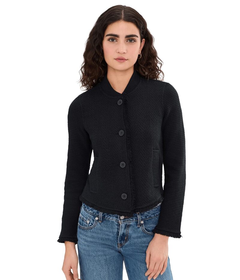ニックプラスゾーイ レディース アウター 厚地の外套 編み物 フリンジャケット NIC+ZOE Fringe Mix Knit Bomber Jacket Black Onyx 黒いこと