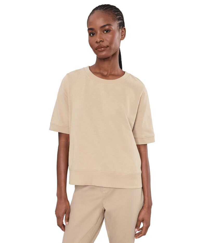 エイリーンフィッシャー レディース トップス プルオーバー 労働者の一団のど首 パイル 汗水 Eileen Fisher Garment Dyed Terry Crew Neck Short Sleeve Sweatshirt Wheat