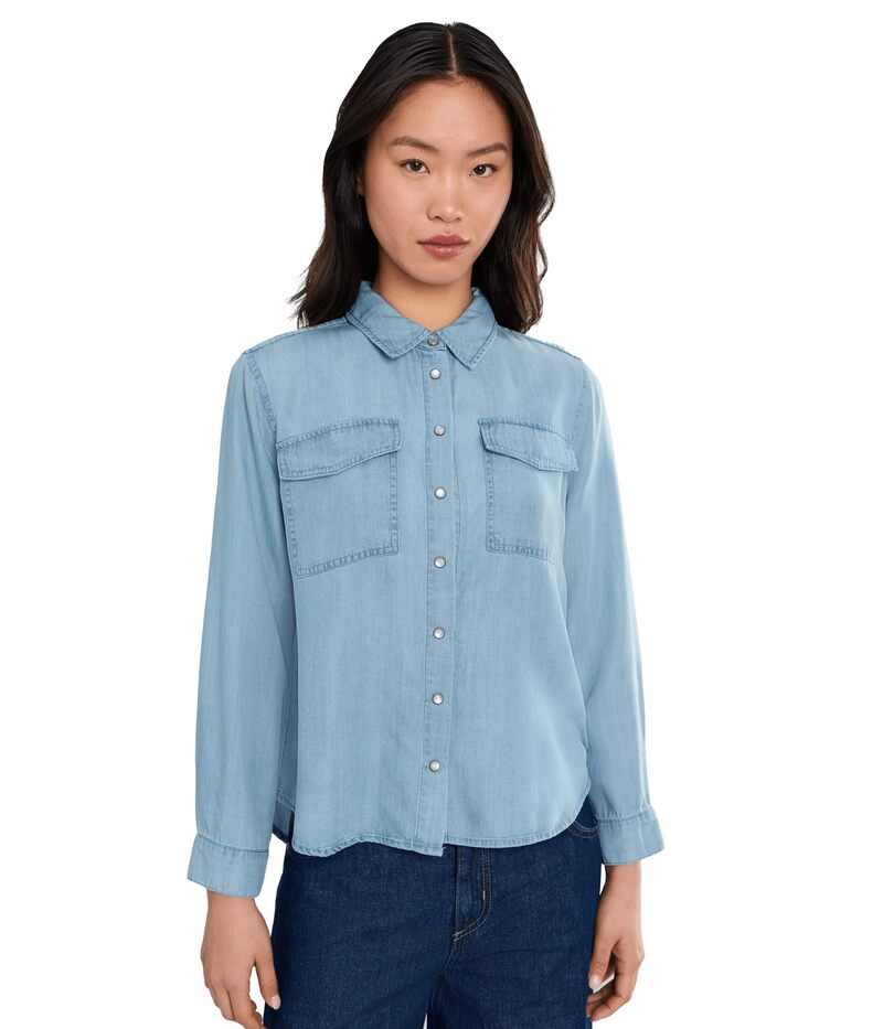 リヴァプール 天使の都市 レディース トップス プルオーバー プチ ジーンズ Liverpoolos Angeles Petite Long Sleeve Denim Shirt With Pockets Malibu Light ジーンズ