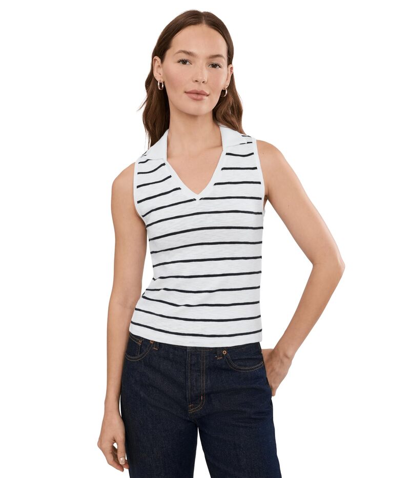 リラピー レディース トップス プルオーバー ノースリーブ Lilla P Striped Sleeveless Collared Top Navy Stripe 米国海軍