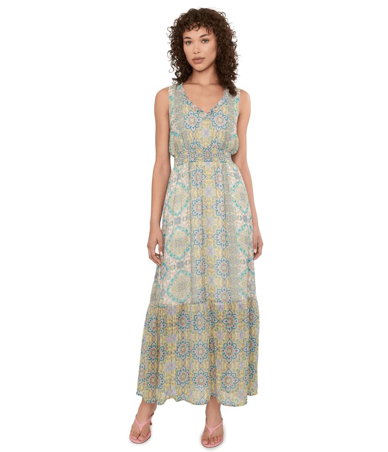リヴァプール 天使の都市 レディース トップス 衣装 ノースリーブ シャーリング マキシ Liverpoolos Angelesleevelessmocked Waist Woven Maxi Dress Citron Multi マルチ色合い