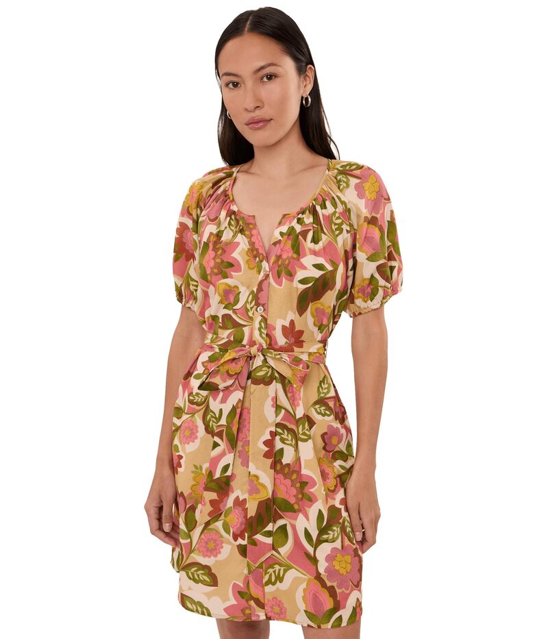 リヴァプール 天使の都市 レディース トップス 衣装 プチ Liverpoolos Angeles Petite Short Sleeve Shirred Button Front Woven Dress Tan Floral Multi タン