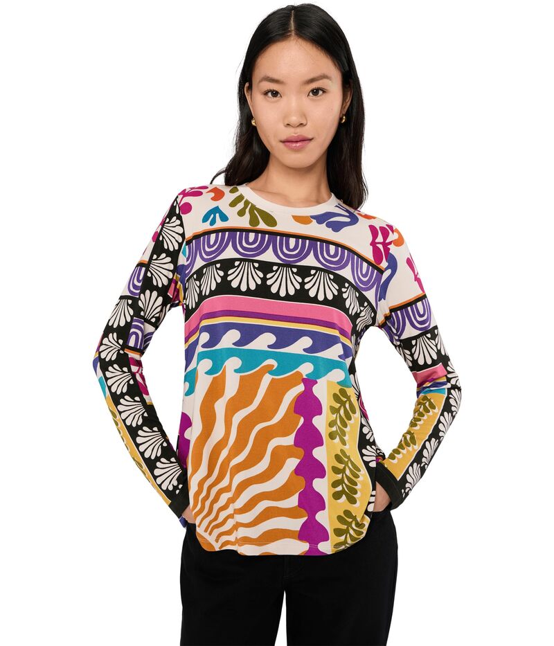 ジョニーワズ レディース トップス プルオーバー 労働者の一団のど首 Johnny Was The Janie Favorite Long Sleeve Crew Neck Swing Tee White 白いこと