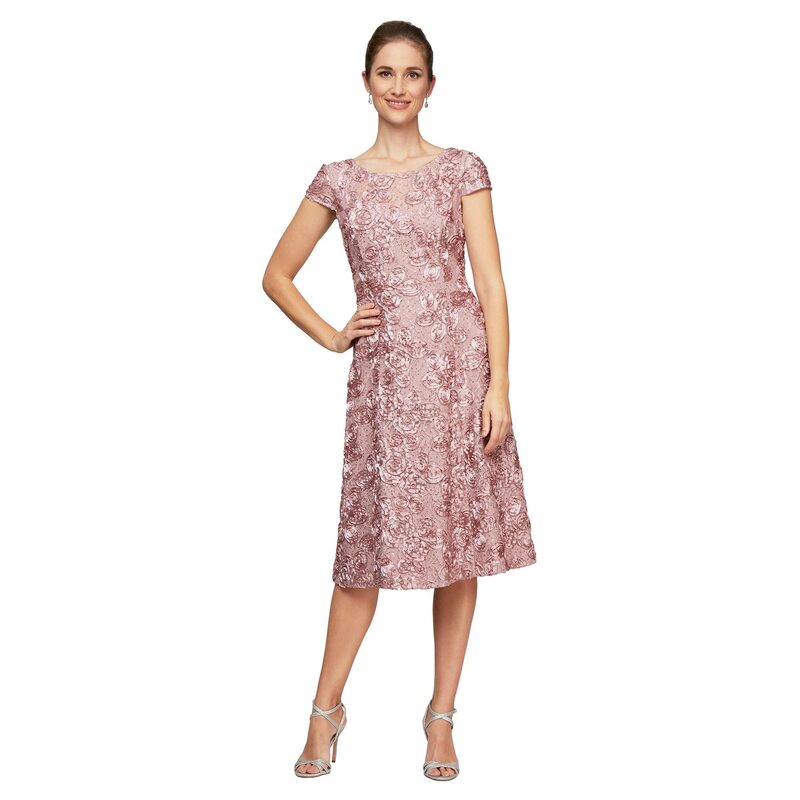 アレックスイブニングス レディース トップス 衣装 A 生産ライン Alex Evenings Tea Length A-Line Rosette Dress Rose
