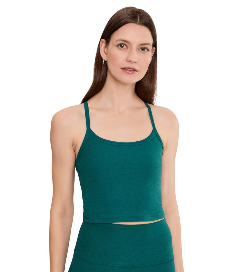ビヨンドヨガ レディース トップス シャツ クロップド Beyond Yoga Spacedye Slim Racerback Cropped Tank Teal Sea Heather ヘザー｜ReVida 店