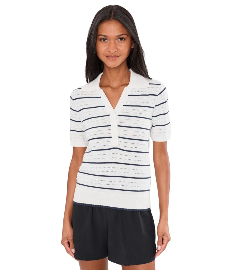 バーレイ レディース トップス シャツ ニット Varley Wren Knit Polo White/Blue Nights ホワイト|ReVida 店