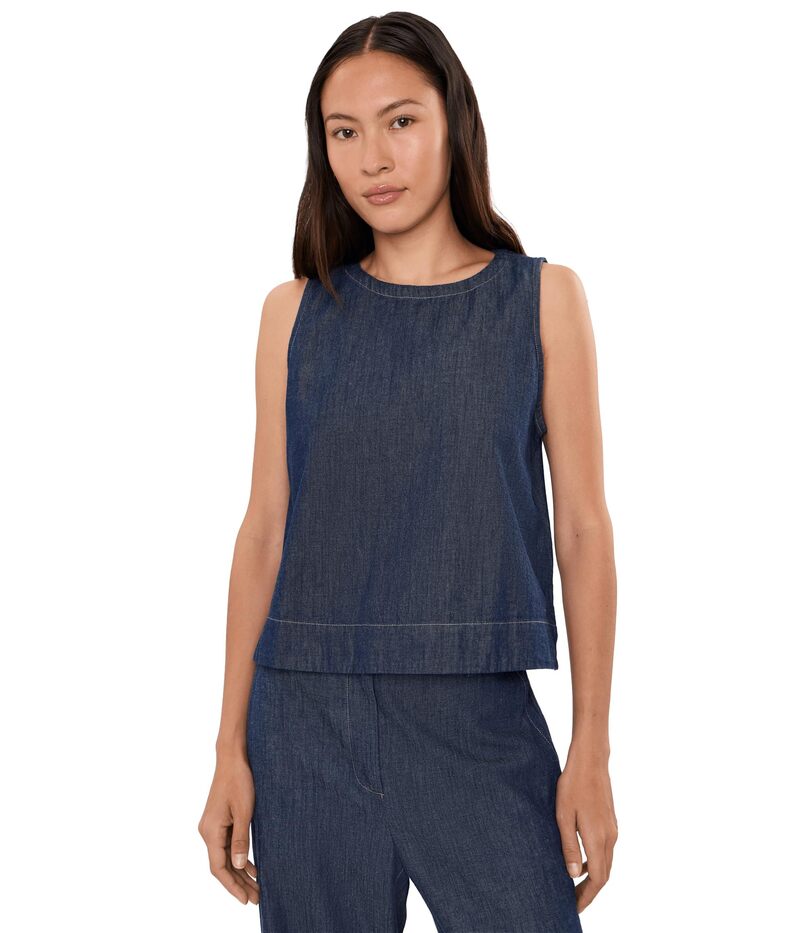 エイリーンフィッシャー レディース トップス シャツ プチ コットン デニム Eileen Fisher Petite Lightweight Organicotton Denim Round Neck Shell Dark Indigo インディゴ｜ReVida 店 25,776円