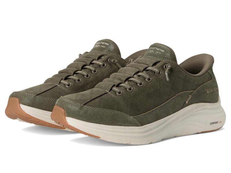 スケッチャーズ レディース シューズ スニーカー SKECHERS Contour Foam Cozy Fit Hands Free Slip-ins Olive オリーブ｜ReVida 店