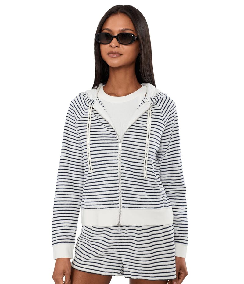 トッミーバハマ レディース アウター パーカー・スウェット パイル Tommy Bahama Suncoast Loop Terry Striped Hoodie Coconut ストライプ｜ReVida 店