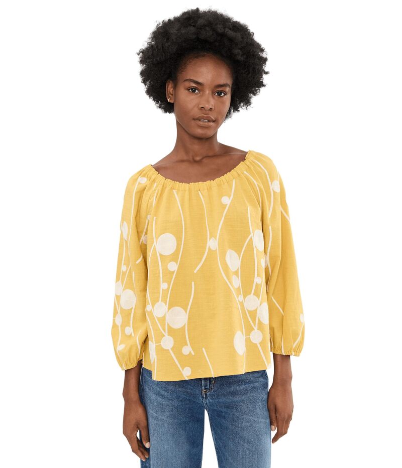リヴァプール ロサンゼルス レディース トップス シャツ Liverpoolos Angeles 3/4 Sleeve Woven Top with Embroideryellow/ Cream Embroidery クリーム|ReVida 店