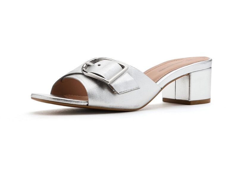 ジョンストンアンドマーフィー レディース シューズ ヒール Johnston & Murphy Edith Buckle Slide Silver Metallic Sheepskin シルバー｜ReVida 店