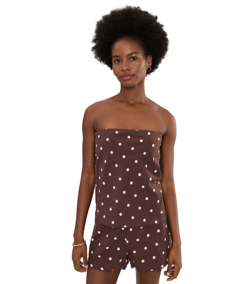 ビーチライオット レディース トップス シャツ ストラップレス Beach Riot Celeste Strapless Top Brown Polka Dot ブラウン|ReVida 店