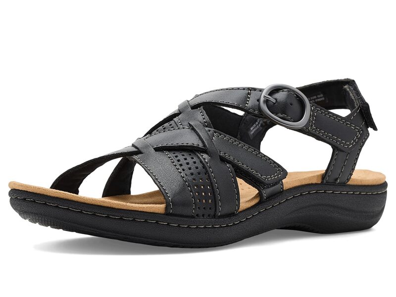 クラークス レディース シューズ サンダル Clarks Laurieann Mae Black Leather ブラック｜ReVida 店
