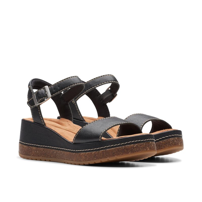 クラークス レディース シューズ ヒール Clarks Kassanda Lily Black Leather ブラック｜ReVida 店