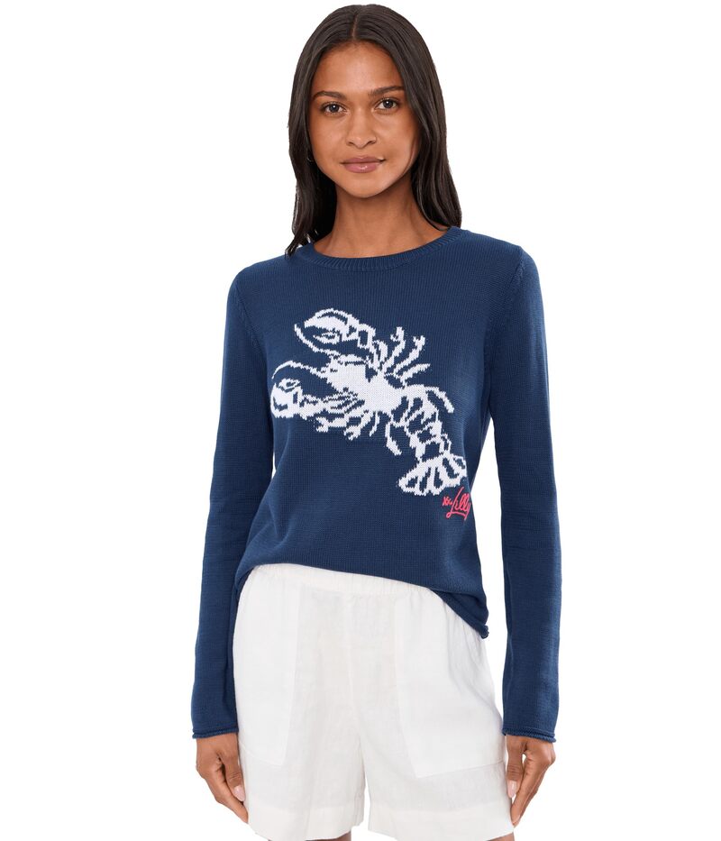 リリーピュリッツァー レディース アウター ニット・セーター Lilly Pulitzer Kellyn Sweater Low Tide Navy Nauticalobster Jacquard ネイビー｜ReVida 店