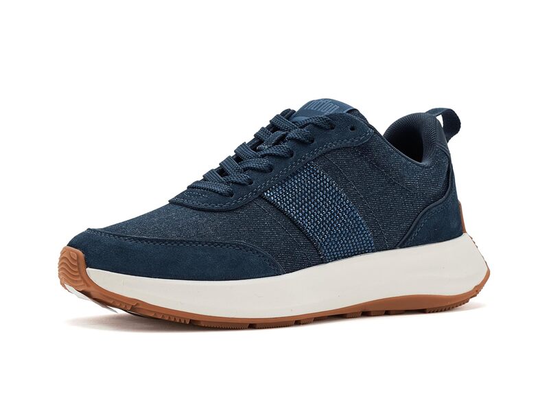 フィットフロップ レディース シューズ スニーカー スエード デニム FitFlop F-mode Flow Crystal Denim/Suede Sneakers Dark Denim デニム｜ReVida 店