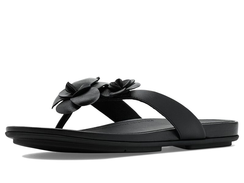 フィットフロップ レディース シューズ サンダル レザー FitFlop Gracie Flower Leather Flip-flops Black ブラック｜ReVida 店