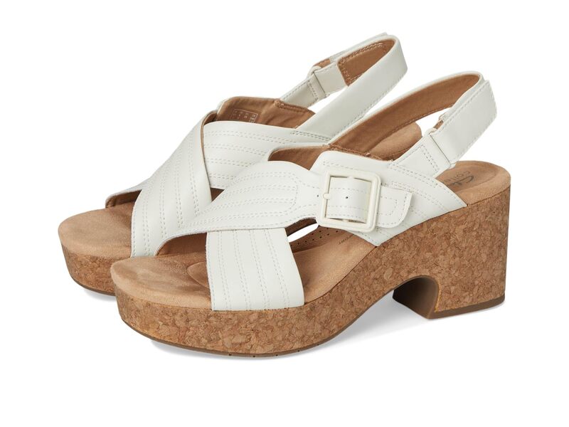 クラークス レディース シューズ ヒール Clarks Nerisa West White Leather ホワイト|ReVida 店