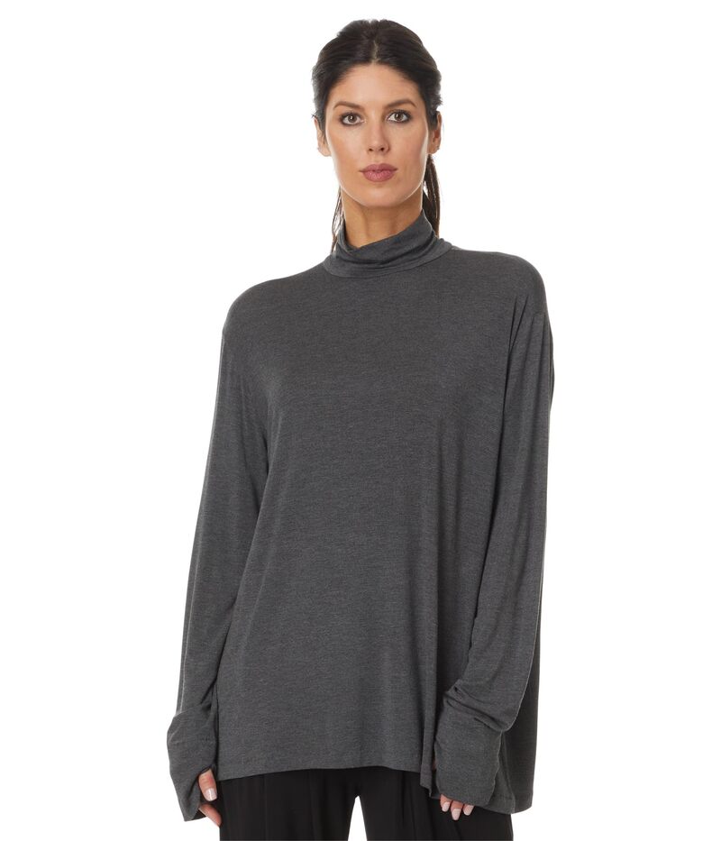 ノーマカマリ レディース トップス シャツ タートルネック Norma Kamali Long Sleeve Turtleneck Easy Fitop Dark Grey グレー|ReVida 店