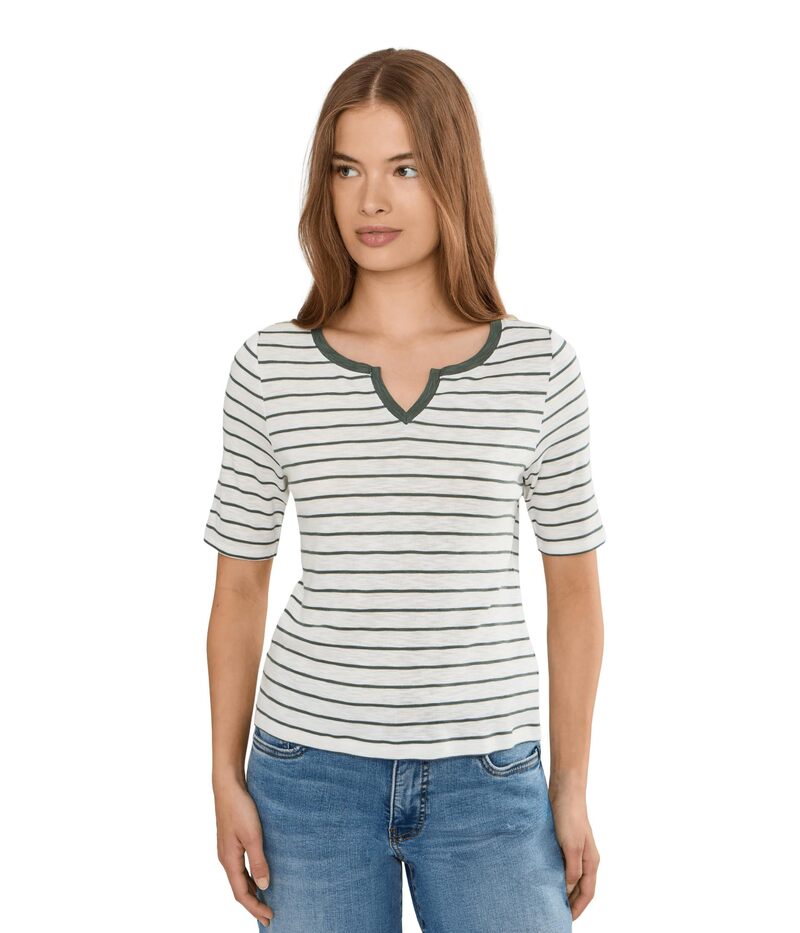 ニックプラスゾーイ レディース トップス シャツ プチ NIC+ZOE Petite NZT Elbow Sleeve Stripe Notch Tee Green Multi グリーン｜ReVida 店