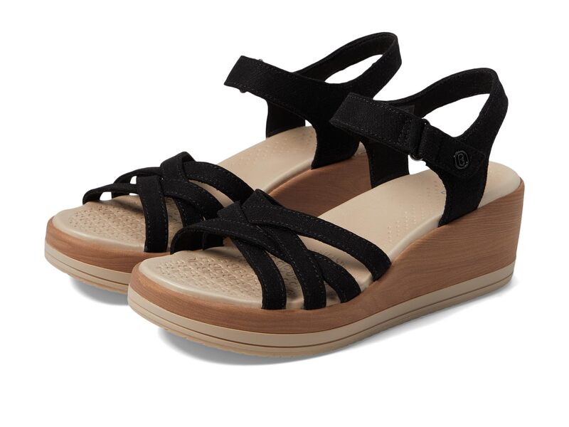 ビジーズ レディース シューズ ヒール サンダル Bzees Rhythm Wedge Strappy Sandals Black Fabric ブラック｜ReVida 店