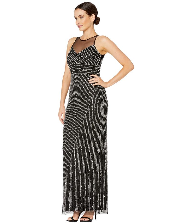 希少 アドリアナ パペル レディース ワンピース トップス Beaded Halter Gown With Illusion Yoke Black Silver 魅力的な Www Bluewaterhomecare Com