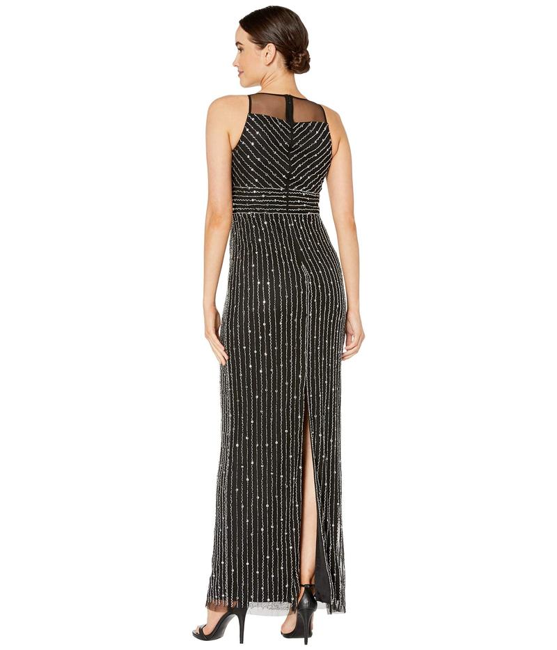 希少 アドリアナ パペル レディース ワンピース トップス Beaded Halter Gown With Illusion Yoke Black Silver 魅力的な Www Bluewaterhomecare Com