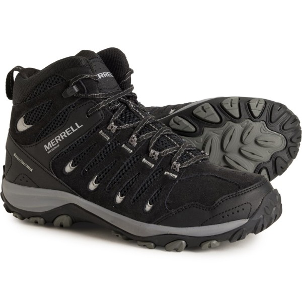 メレル メンズ シューズ ブーツ・レインブーツ レザー Merrell Crosslander 3 Mid Hiking Boots - Waterproof Leather (For Men) Black Charcol ブラック|ReVida 店