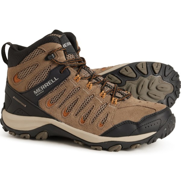 メレル メンズ シューズ ブーツ・レインブーツ レザー Merrell Crosslander 3 Mid Hiking Shoes - Waterproof Leather (For Men) Boulder Brindle