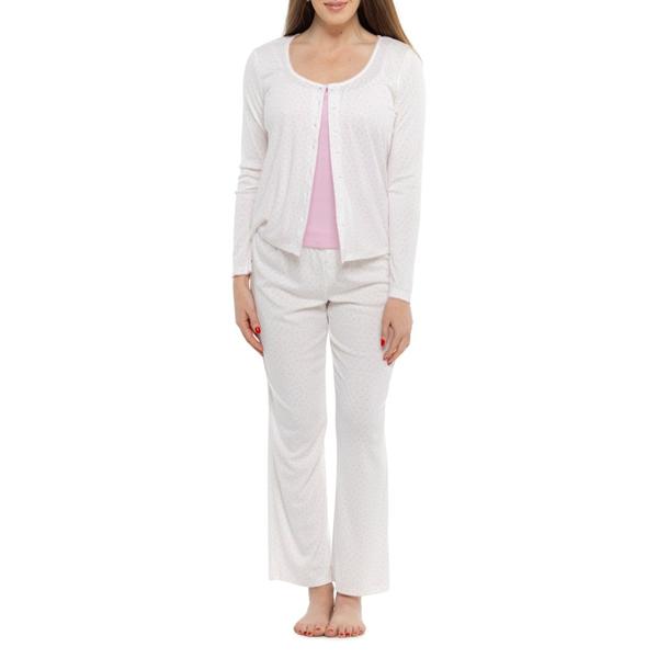 ローラアシュレイ レディース ボトムス カジュアルパンツ セーター カーディガン Laurashley Pointelle Cardigan Sweater Tank Top and Pants Lounge Set - 3-Piece Pink Blossom/Pink Tossed Hearts ピンク