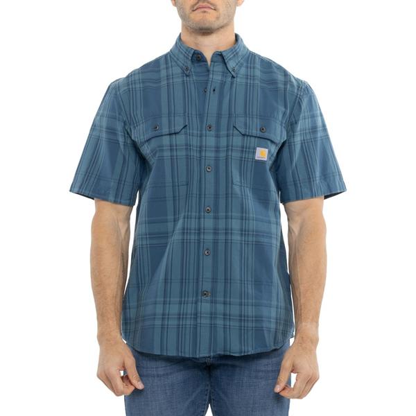 鉄道車両ハート形 メンズ トップス ティーシャツ Carhartt 106746 Loose Fit Midweight Plaid Shirt - Short Sleeve Storm Blue 青色 トップス-Tシャツ・カットソー