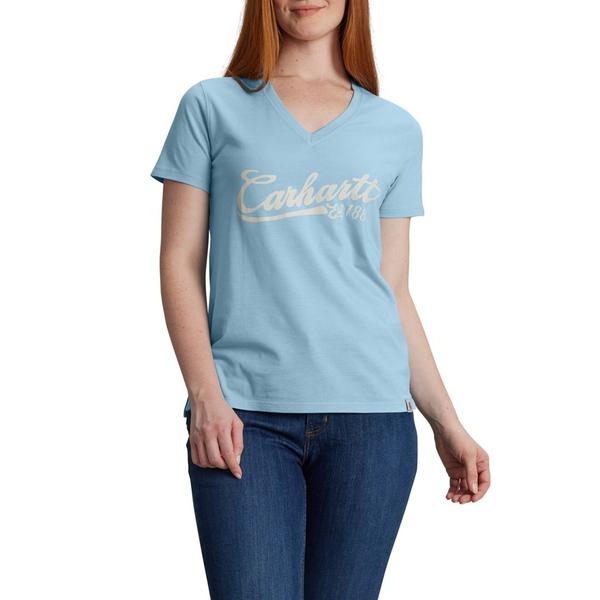 カーハート レディース トップス シャツ リラックスフィット Vネック グラフィック Carhartt 10683 TENCEL Fiber Series Relaxed Fit Graphic V-Neck T-shirt - Short Sleeve Fresh Water