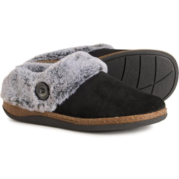 クラークス レディース シューズ サンダル レザー Clarks Faux-Fur Collar Moc Slippers - Leather (For Women) Black ブラック