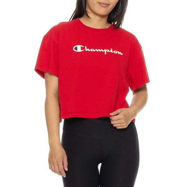 チャンピオン レディース トップス シャツ クロップド Champion Iconicropped T-Shirt - Short Sleeve Tango Red レッド