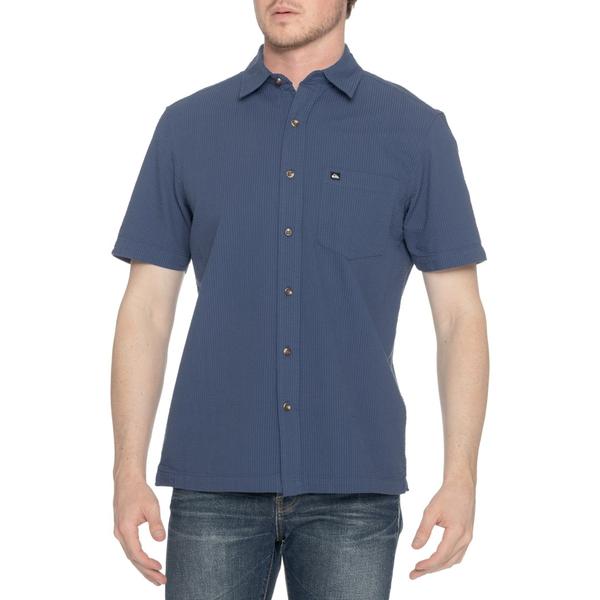 クイックシルバー メンズ トップス シャツ Quiksilver Gunther Seersucker Shirt - Short Sleeve Authentic Indigo インディゴ