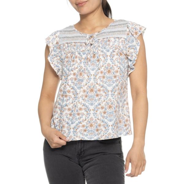 ラッキーブランド レディース トップス シャツ Lucky Brand Shirred Flutter Sleeve Shirt - Short Sleeve Cream Blue Multi クリーム