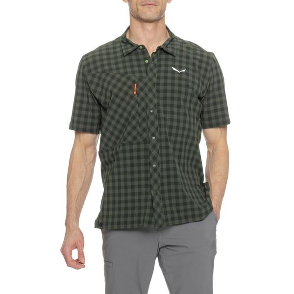 サレワ メンズ トップス プルオーバー Salewa Puez Dry T-Shirt - Snap Front Short Sleeve Dark Olive オリーブ