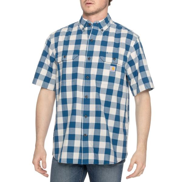カーハート メンズ トップス シャツ Carhartt 106140 Loose Fit Midweight Plaid Shirt - Short Sleeve Deep Lagoon チェック