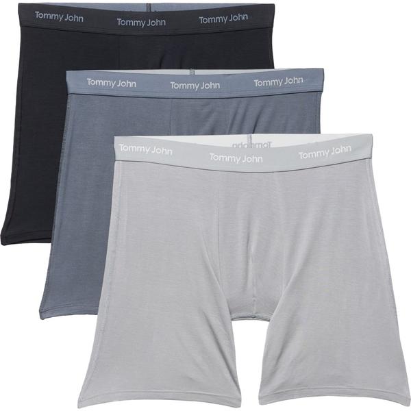 トミージョン メンズ アンダーお召しもの ボクサーズボン下 Tommy John Essential Second Skin Boxer Briefs - 3-Pack Black/Turbulence/Monument 黒いこと